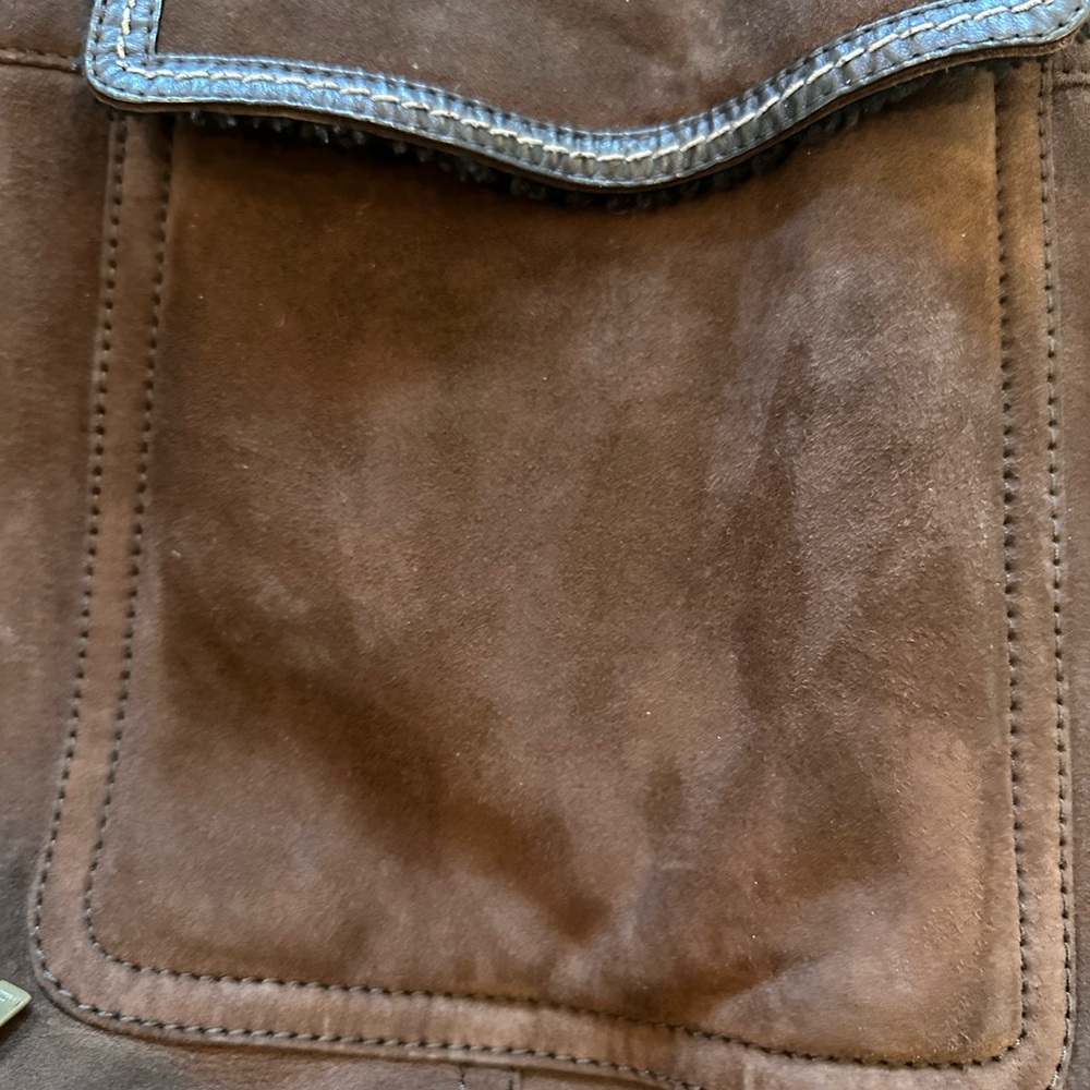 Coach Brown Suede Shearling Toggle Coat Fur Hood  * flaw Designer READ Size 6 - Picture 15 of 16